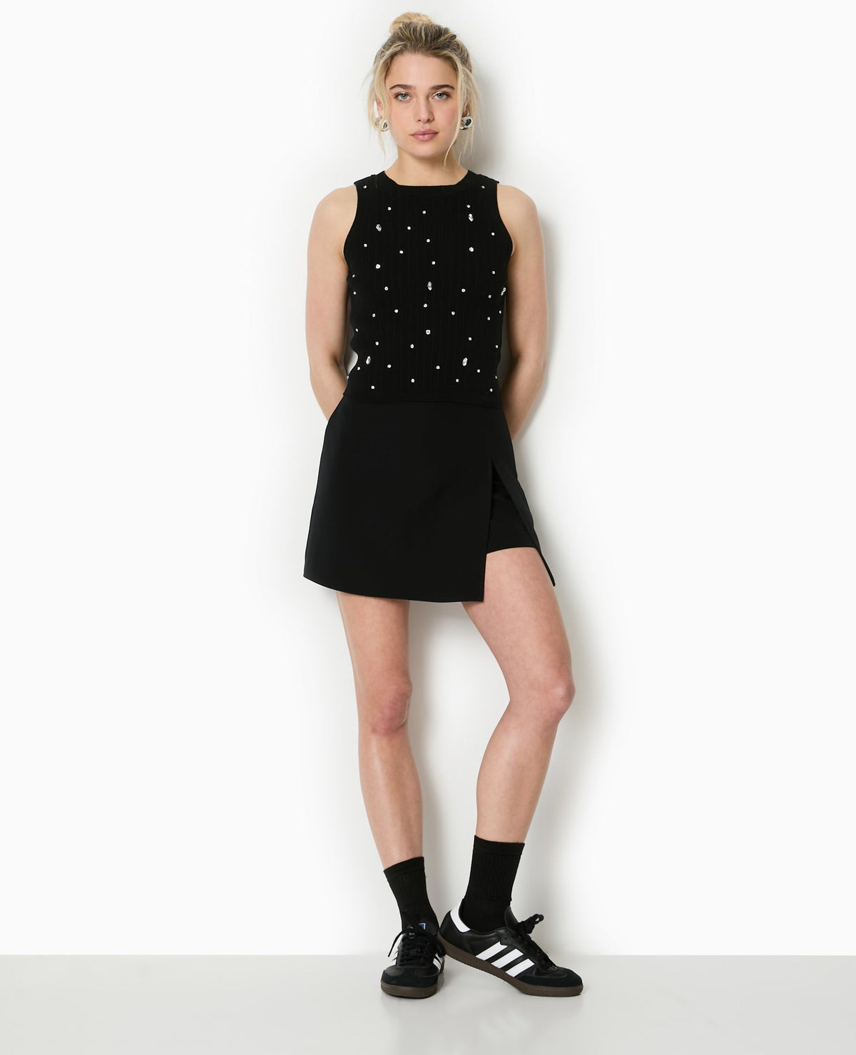 Top sans manches en maille avec strass