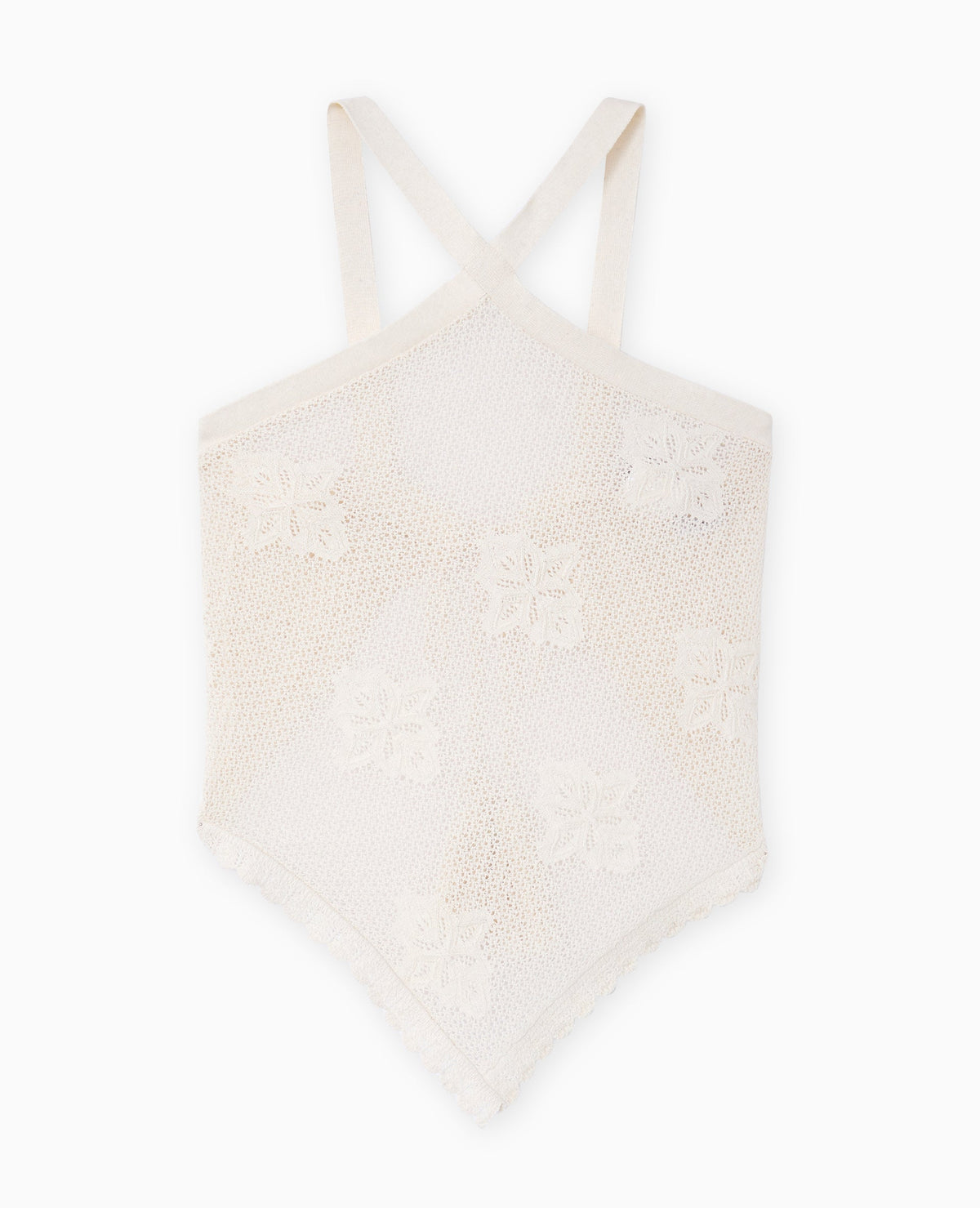 Top foulard en maille crochet ajourée