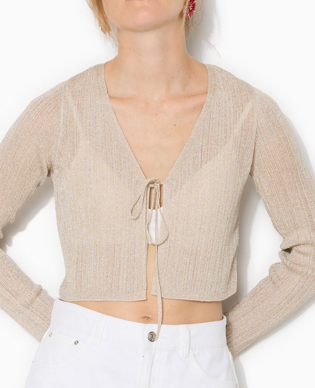 Gilet court en maille lurex avec nouette