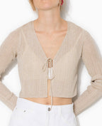 Gilet court en maille lurex avec nouette