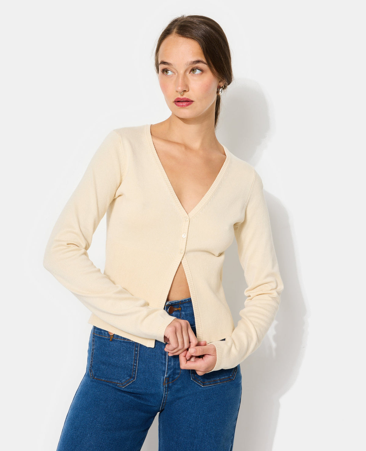 Gilet en maille fine avec grand bord-côtes