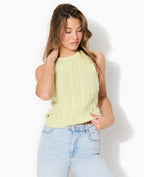 Pull sans manches en maille torsadée