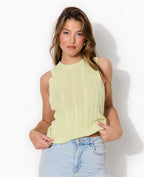 Pull sans manches en maille torsadée