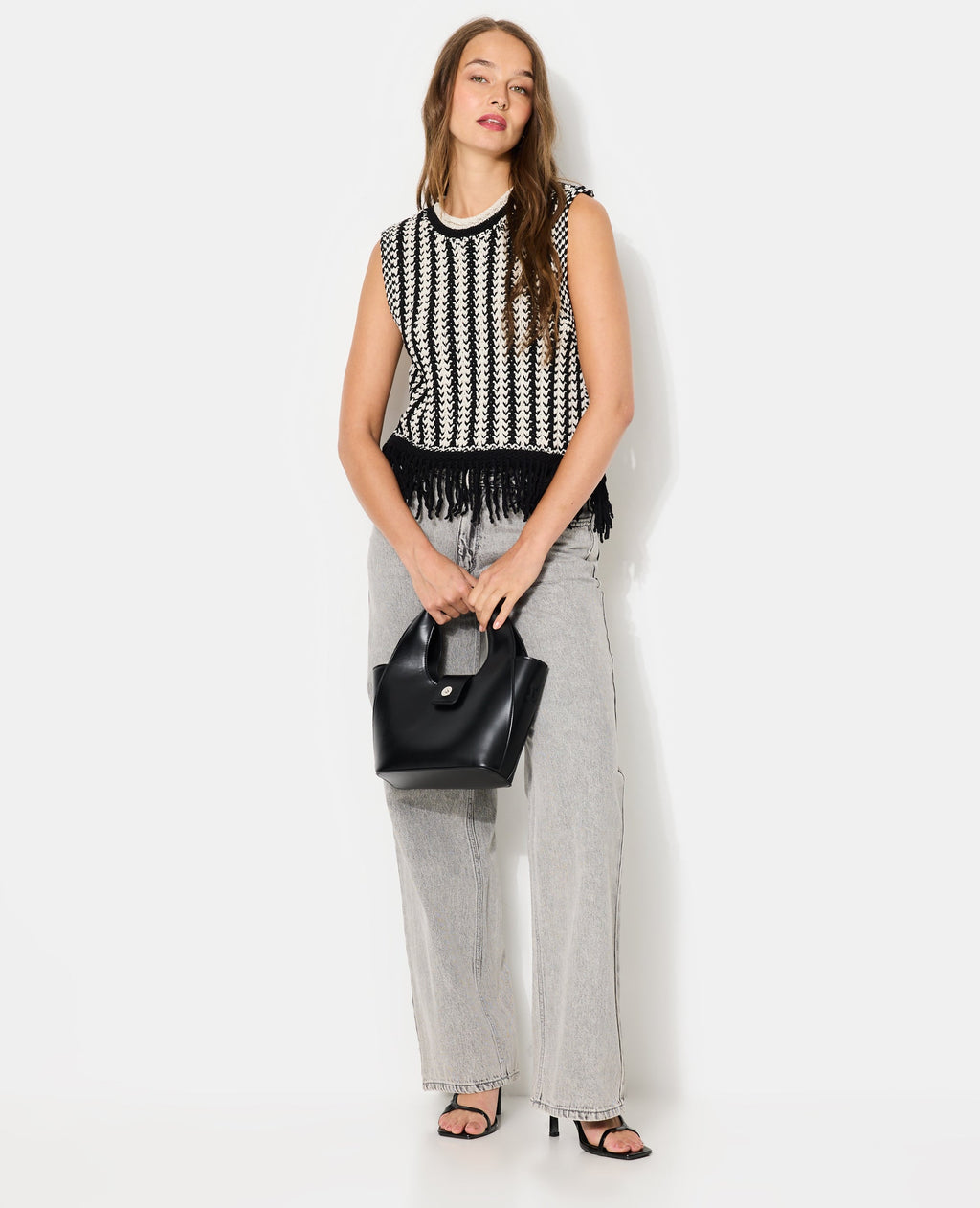 Pull sans manches avec franges