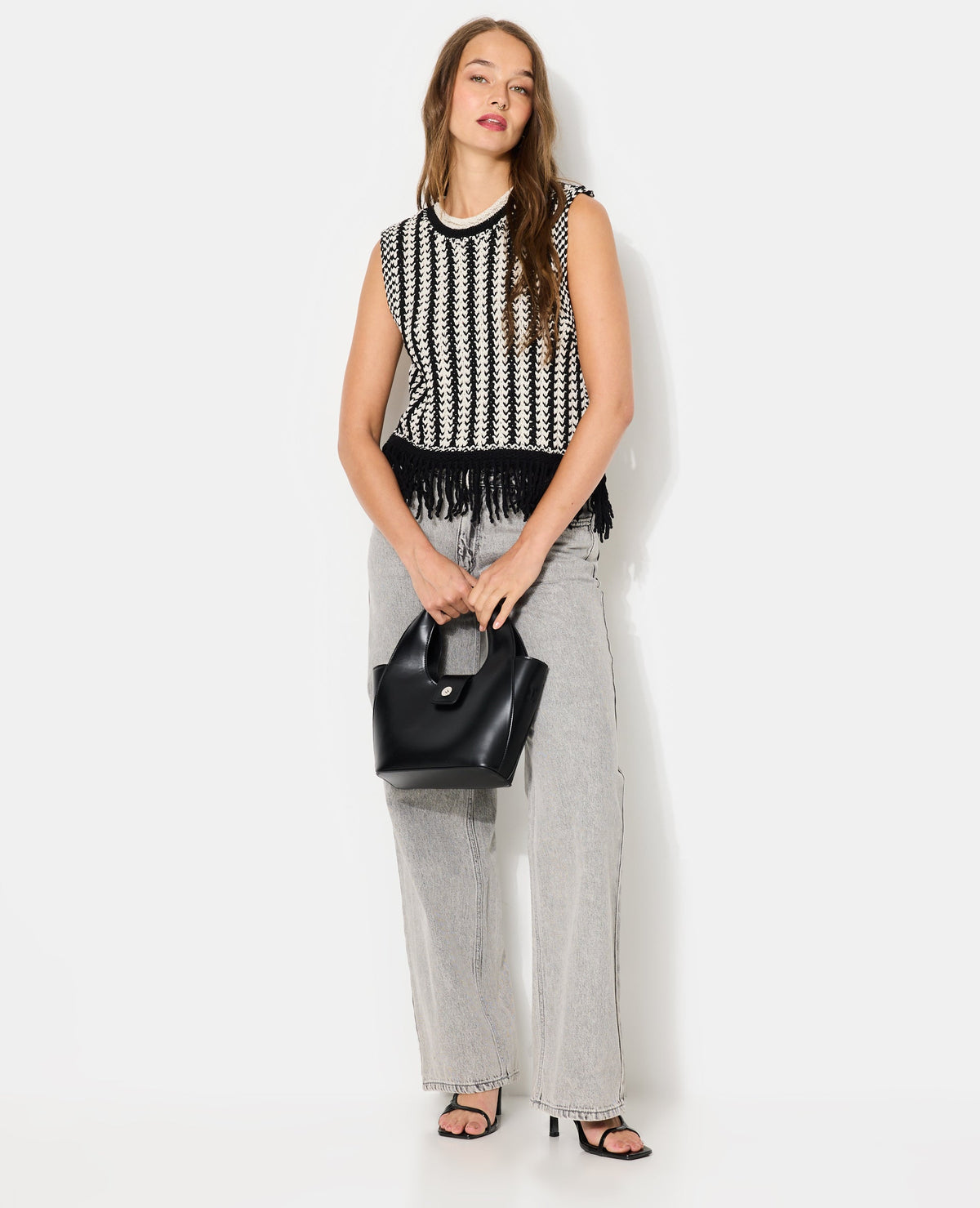 Pull sans manches avec franges