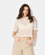 Pull manches courtes en maille ajourée