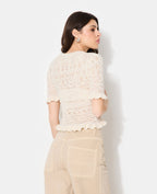 Pull manches courtes en maille ajourée