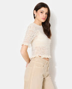 Pull manches courtes en maille ajourée