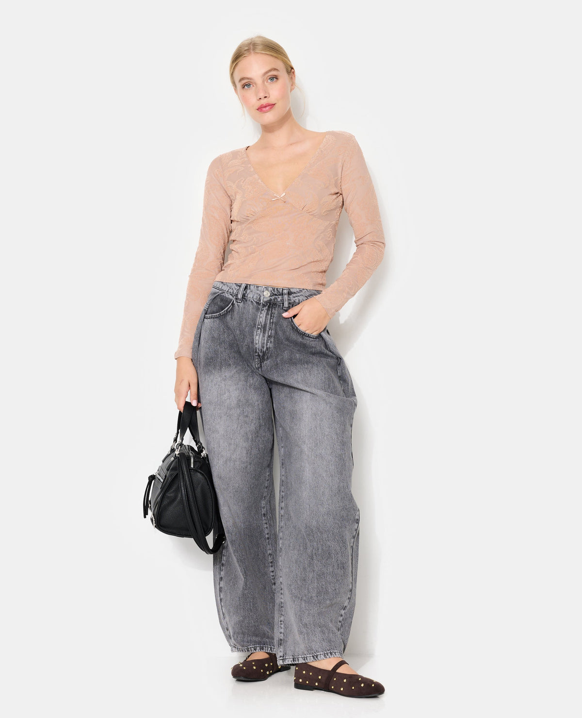 Top en résille avec motif cachemire en velours