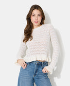 Pull en maille ajourée avec petits volants