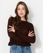 Pull en maille ajourée avec petits volants