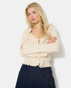 Gilet maille côtelée avec volants et bords ondulés