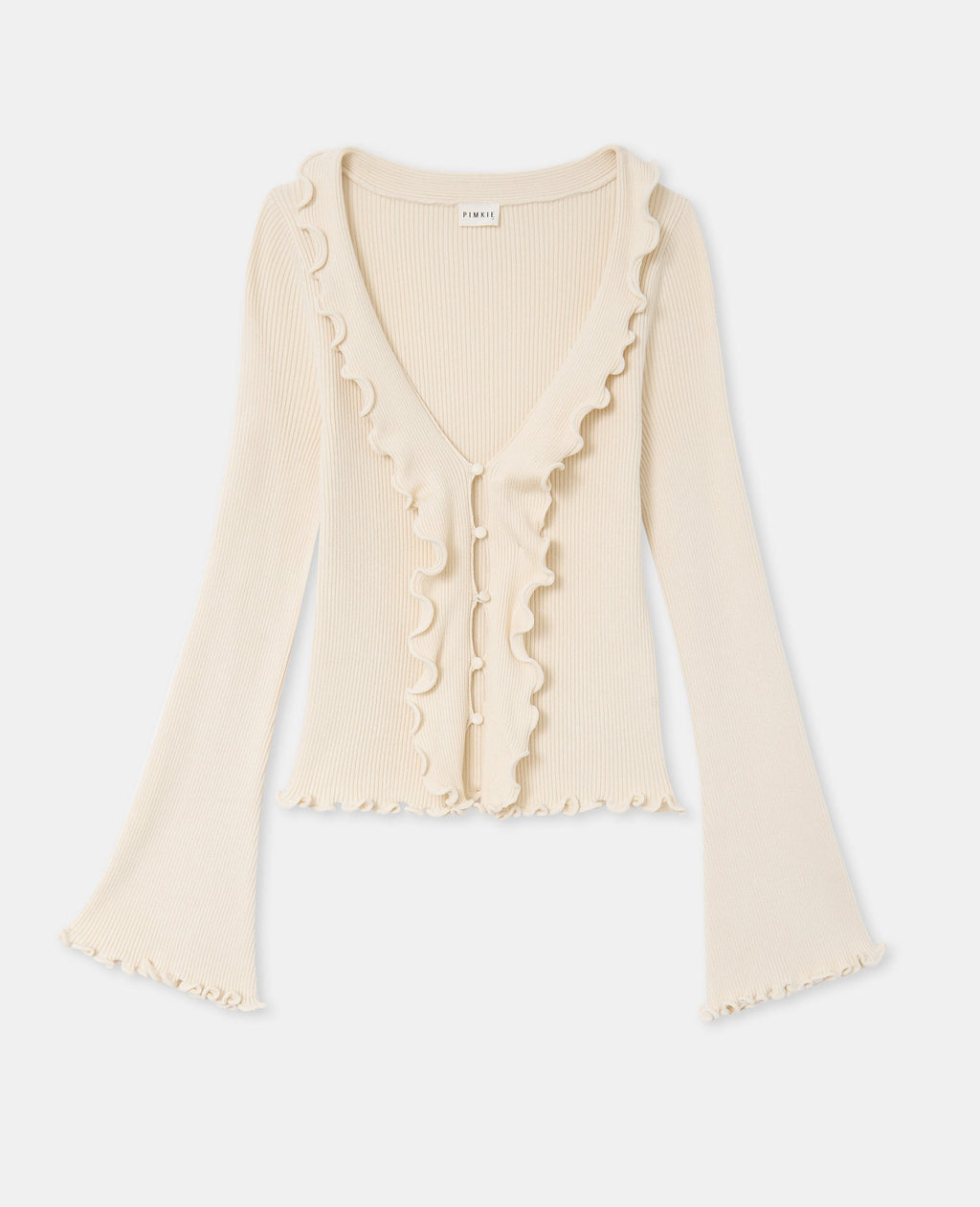 Gilet maille côtelée avec volants et bords ondulés