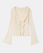 Gilet maille côtelée avec volants et bords ondulés