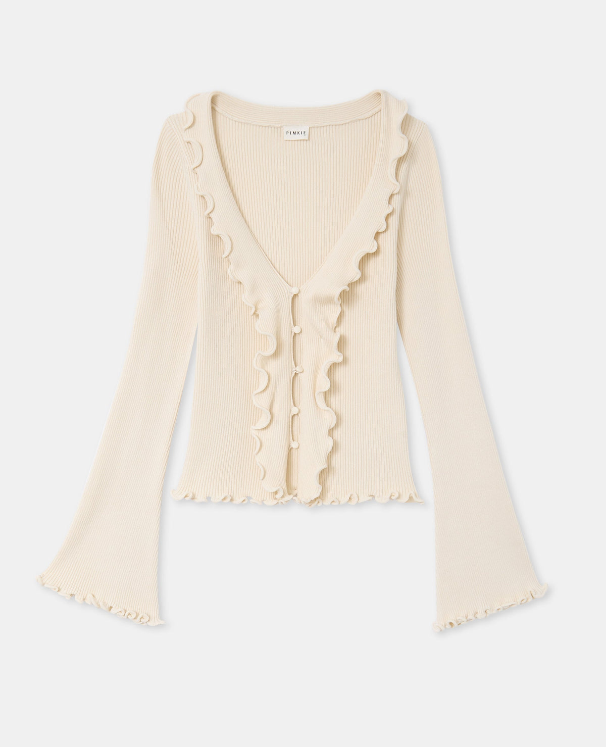 Gilet maille côtelée avec volants et bords ondulés