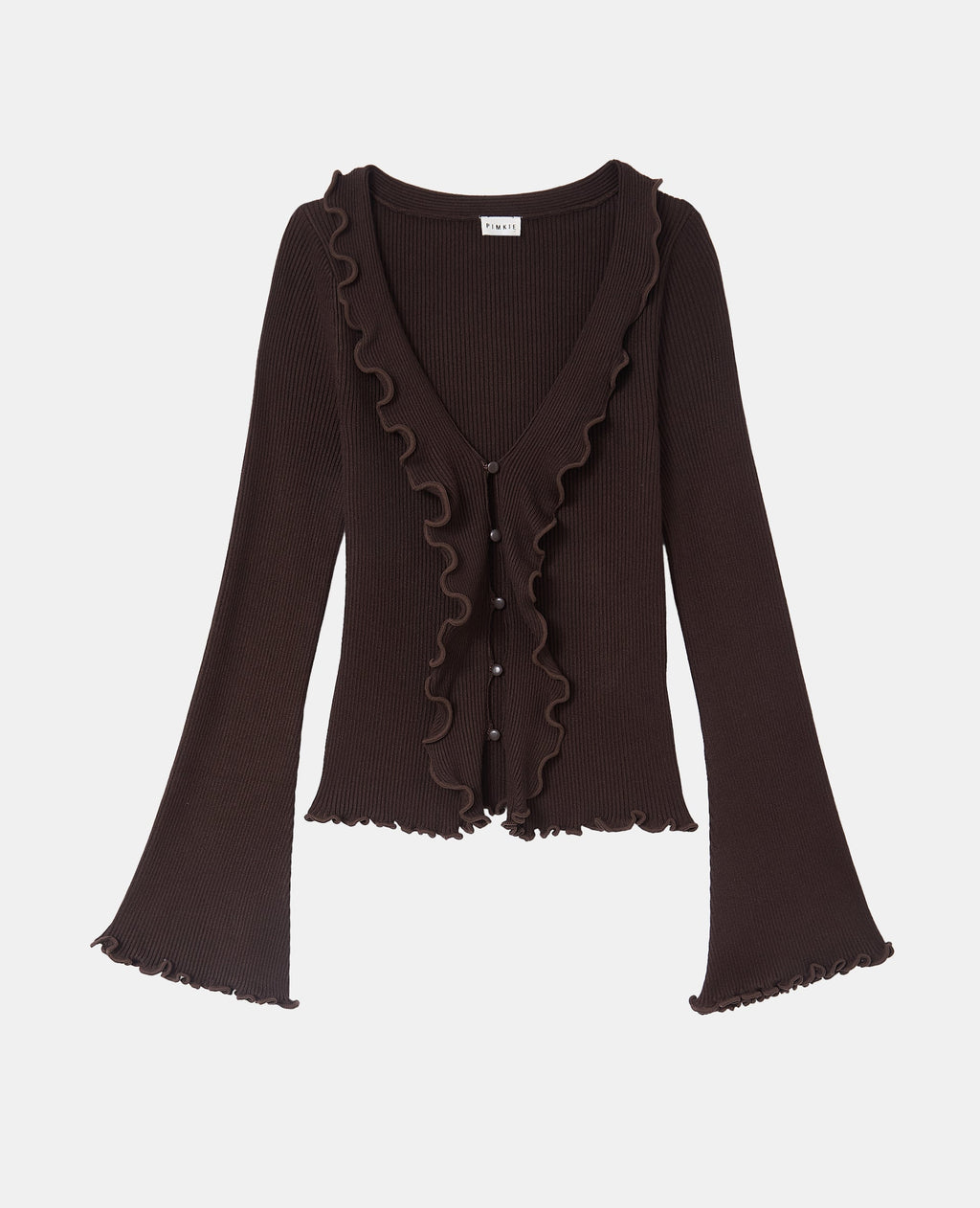 Gilet maille côtelée avec volants et bords ondulés