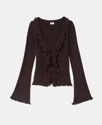Gilet maille côtelée avec volants et bords ondulés
