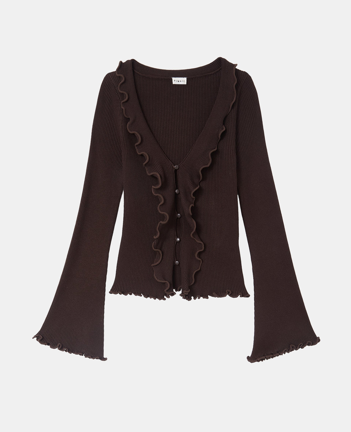 Gilet maille côtelée avec volants et bords ondulés