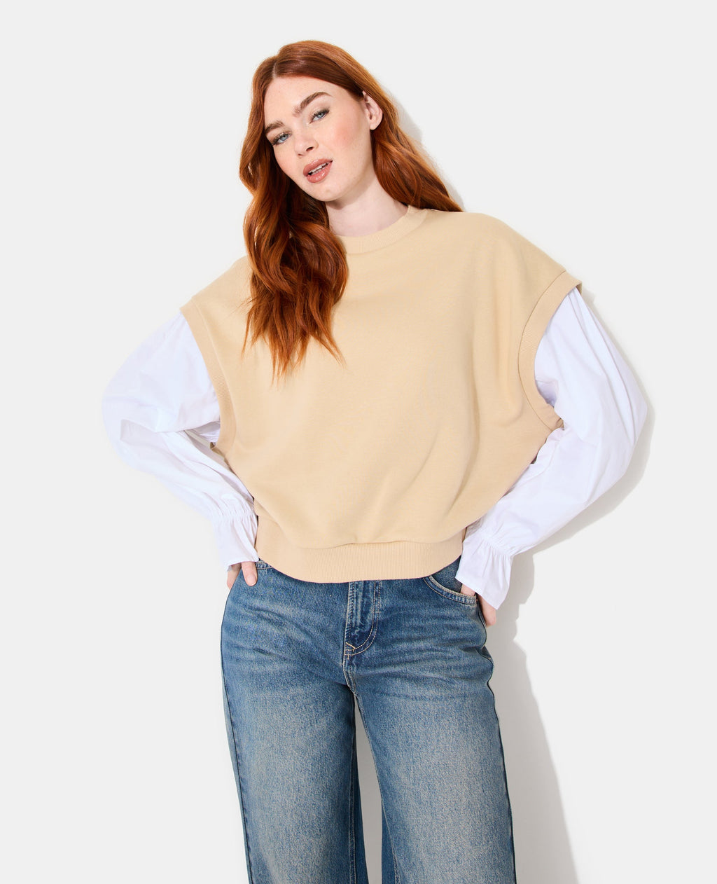 Sweat avec manches chemise effet 2 en 1