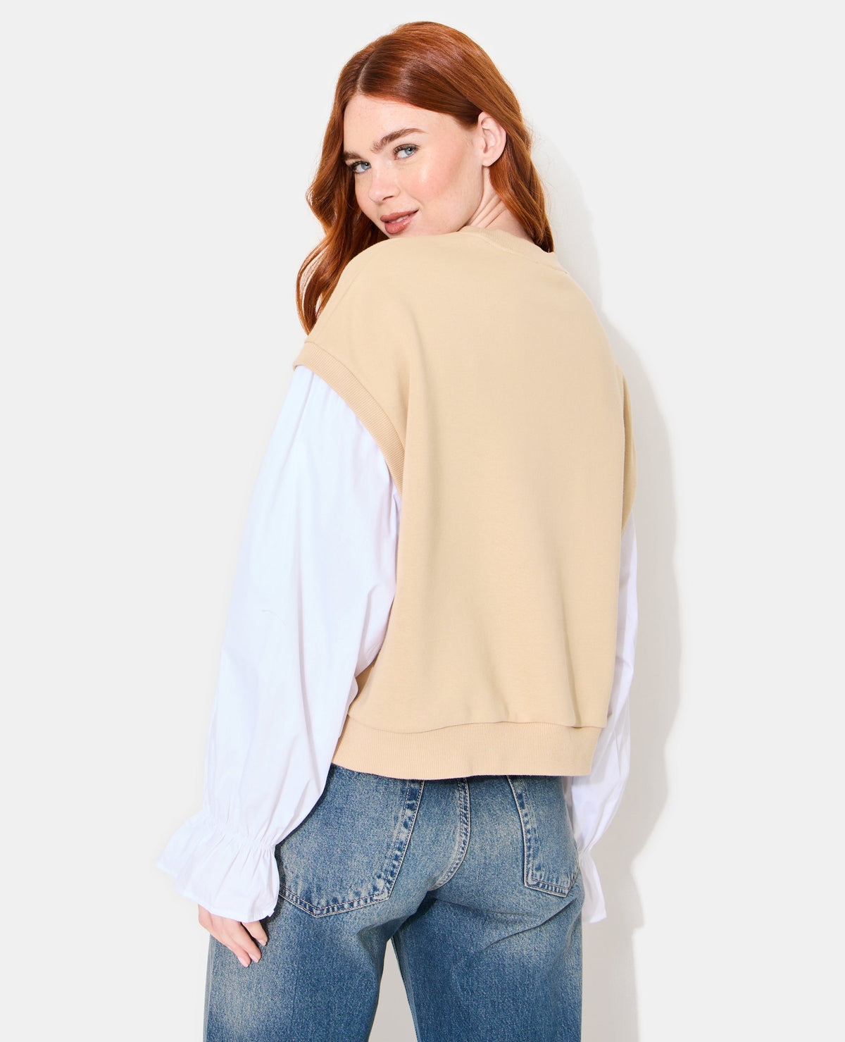 Sweat avec manches chemise effet 2 en 1