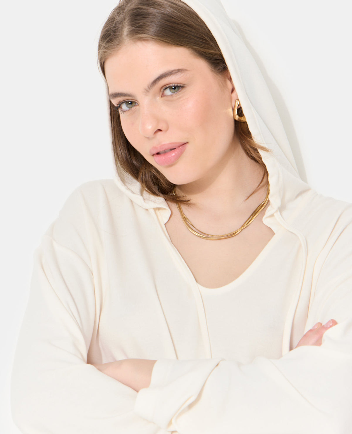 T-shirt manches longues en tissu doux avec capuche