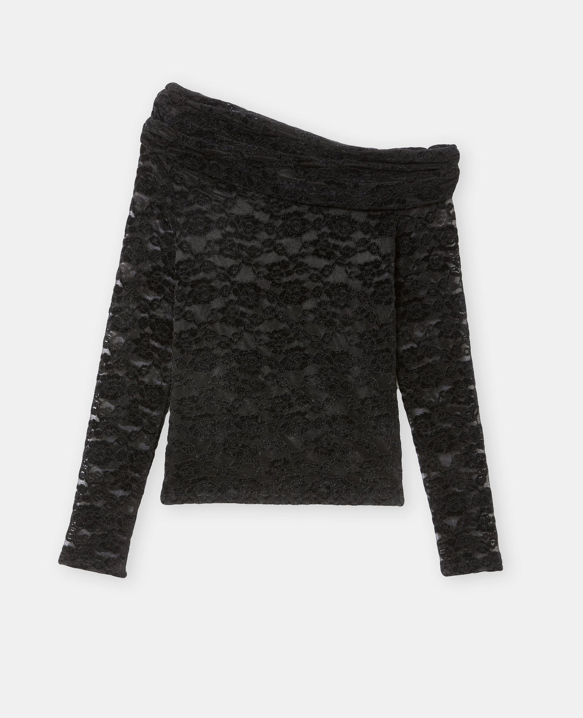 Top asymétrique en résille avec fleurs velours