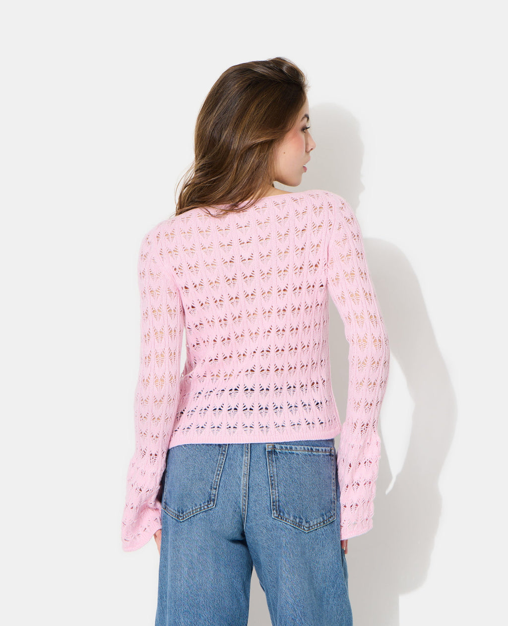 Gilet en maille ajourée avec boutons perles