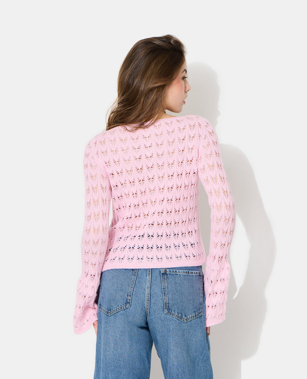 Gilet en maille ajourée avec boutons perles