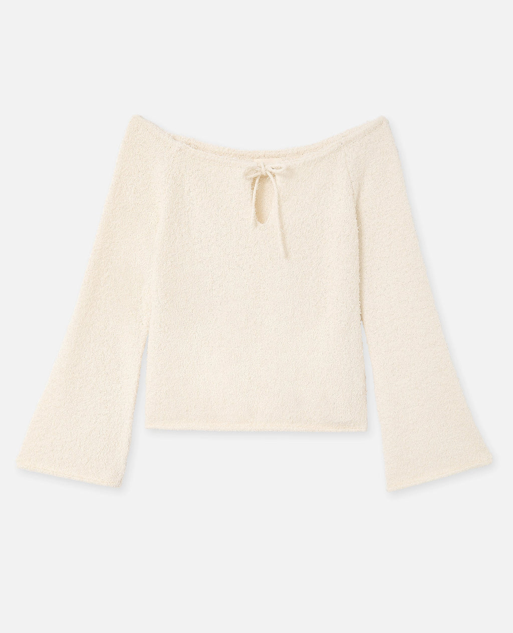 Pull encolure Bardot en maille poilue