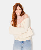 Pull encolure Bardot en maille poilue