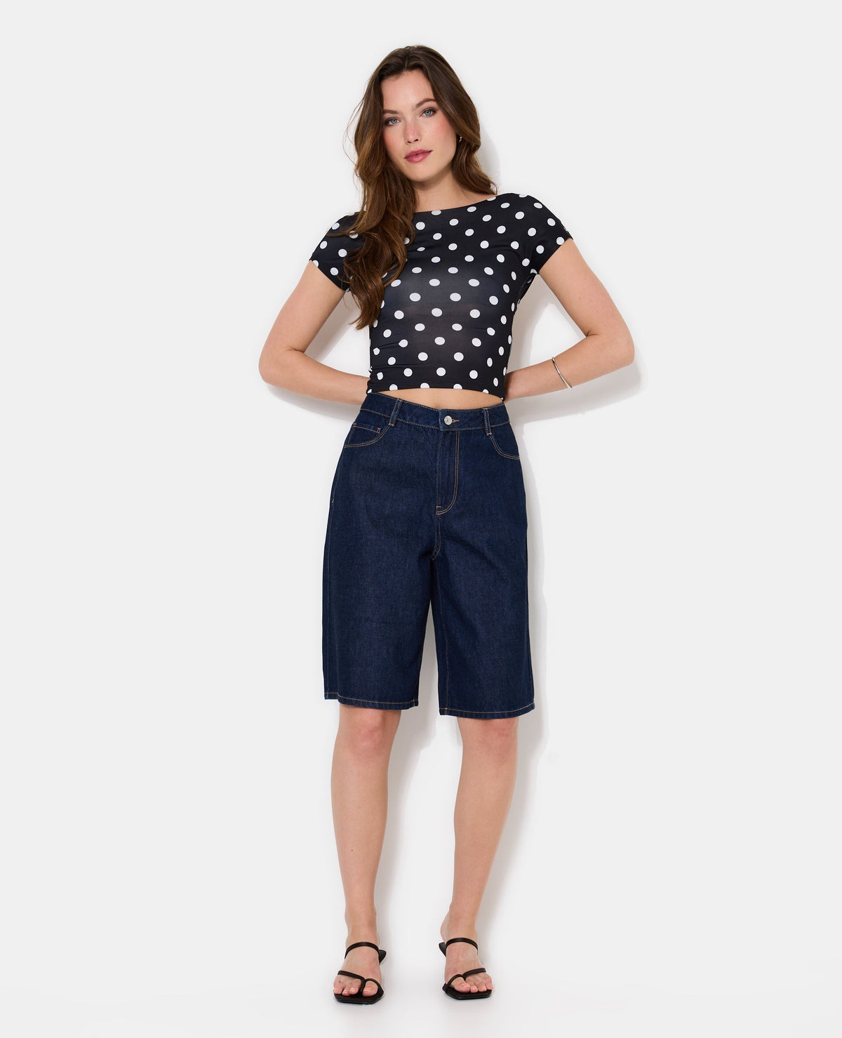 Top court dos ouvert motif pois