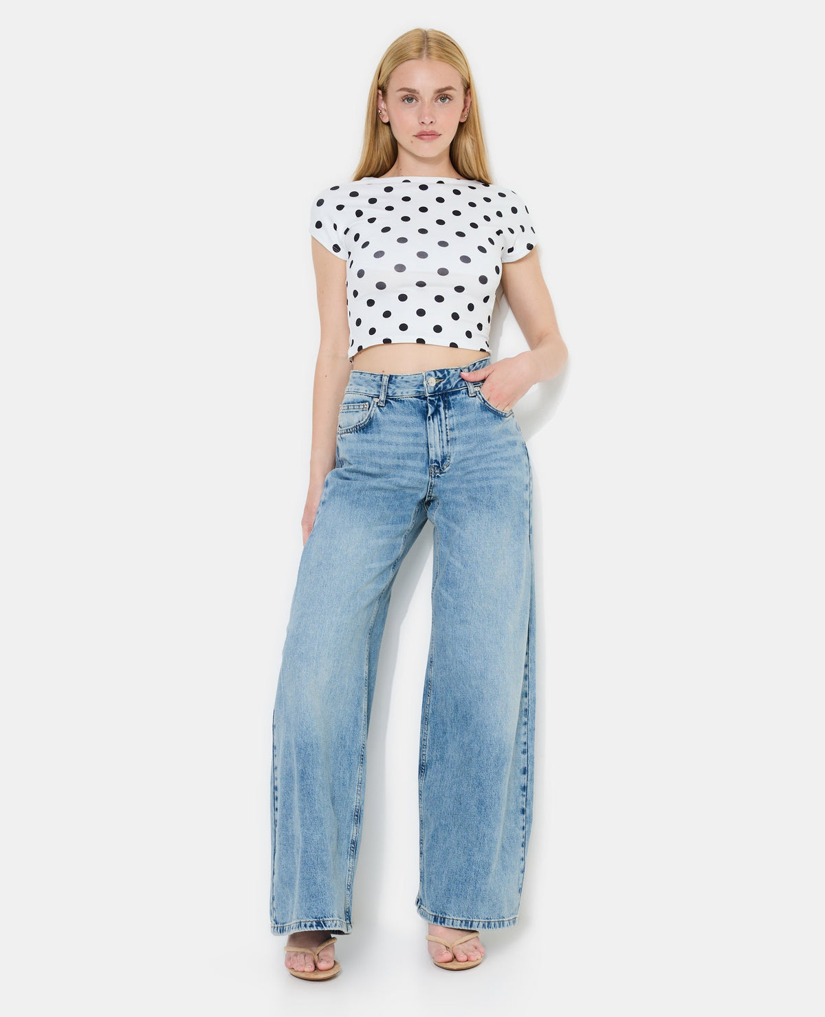 Top court dos ouvert motif pois