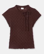Top dentelle avec col mao et nouette