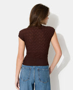 Top dentelle avec col mao et nouette