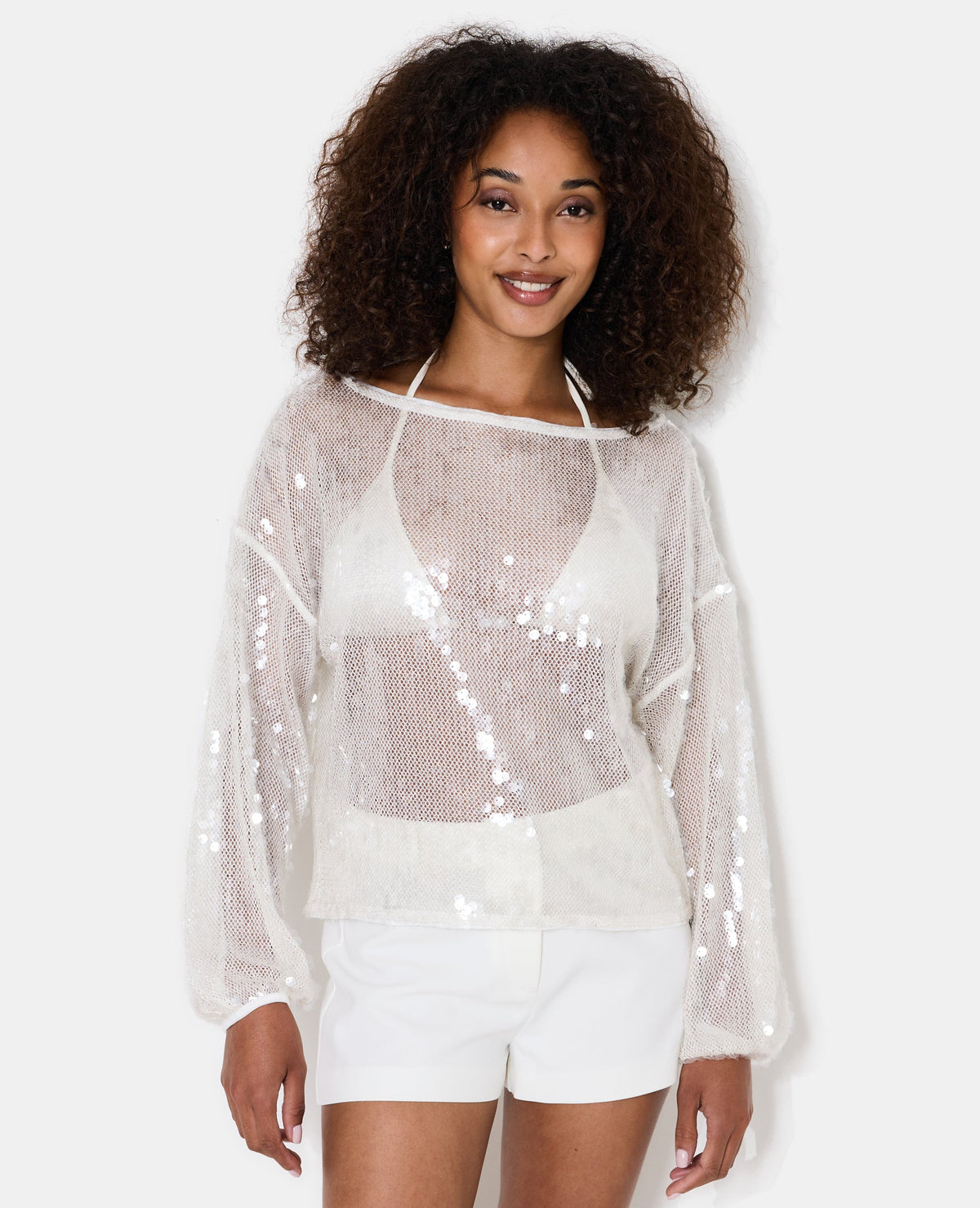 Top en maille ajourée avec sequins transparents