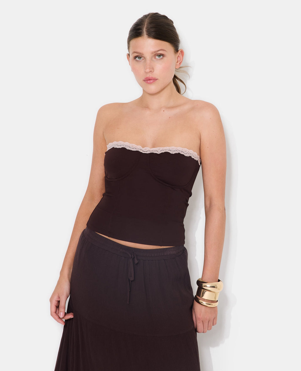 Top bustier façon corset avec dentelle