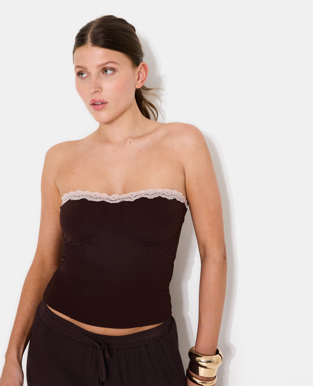 Top bustier façon corset avec dentelle