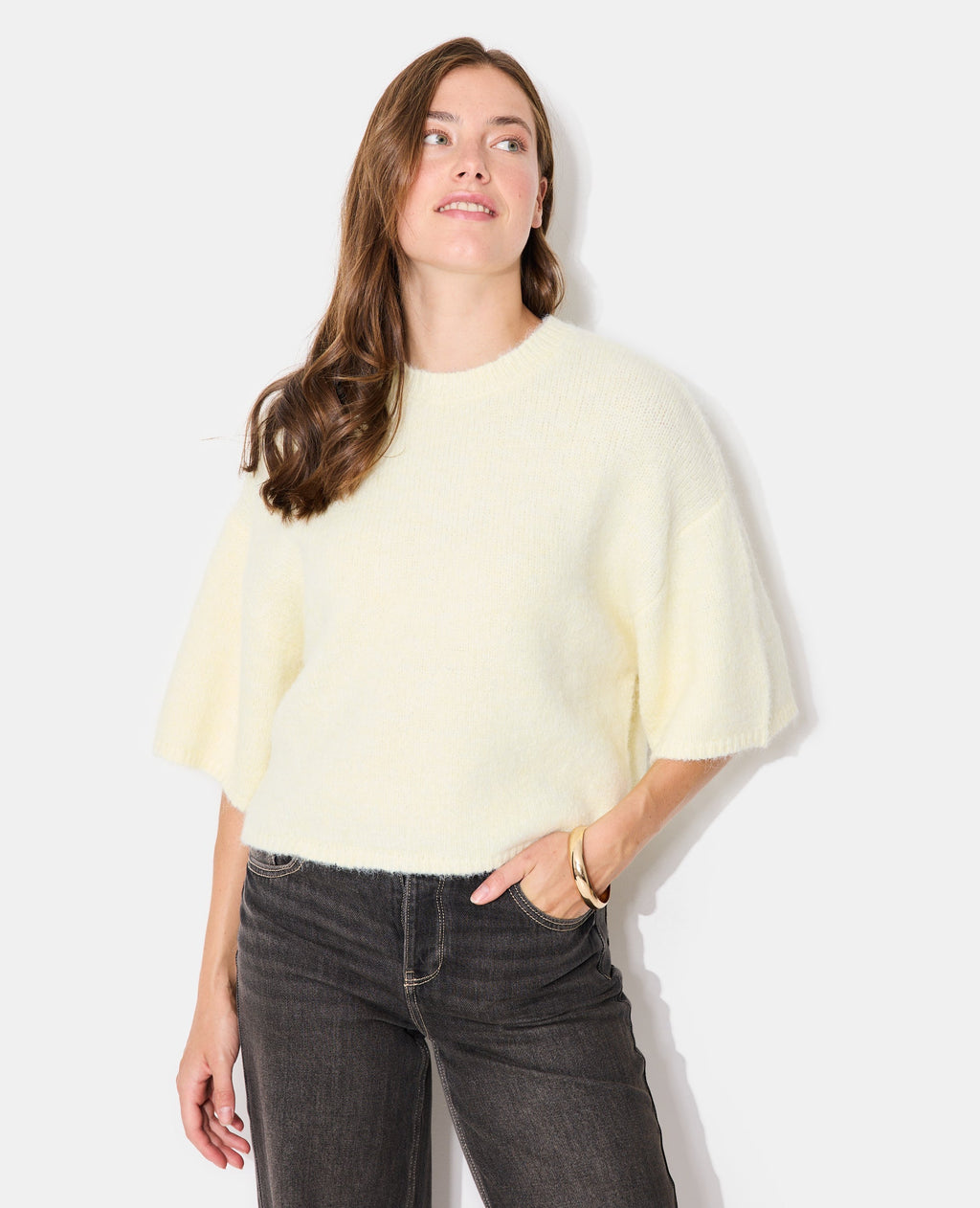 Pull manches courtes en maille douce