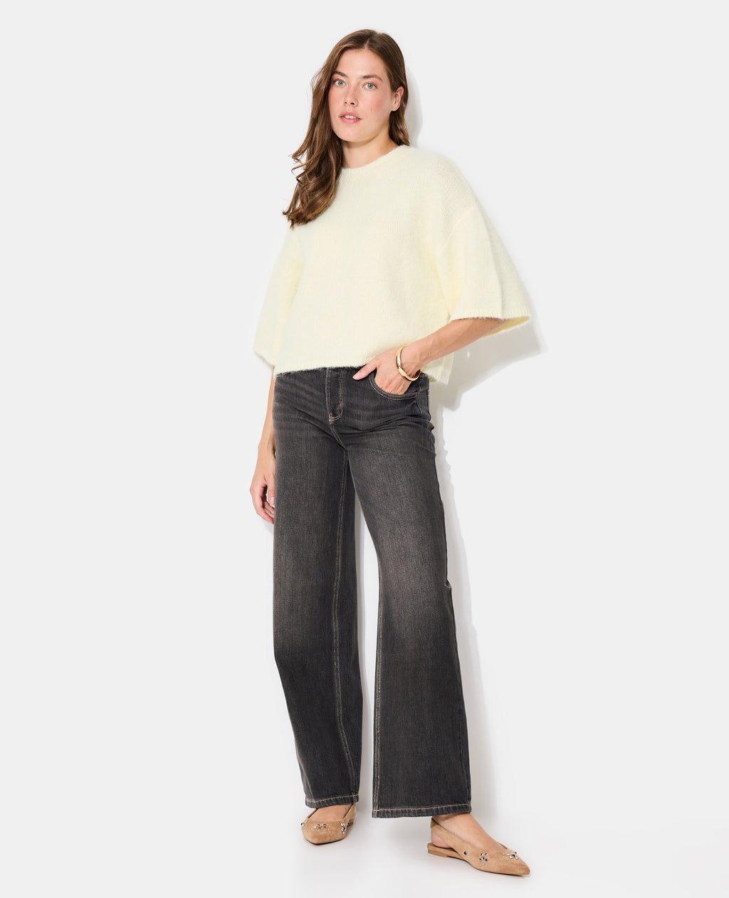 Pull manches courtes en maille douce
