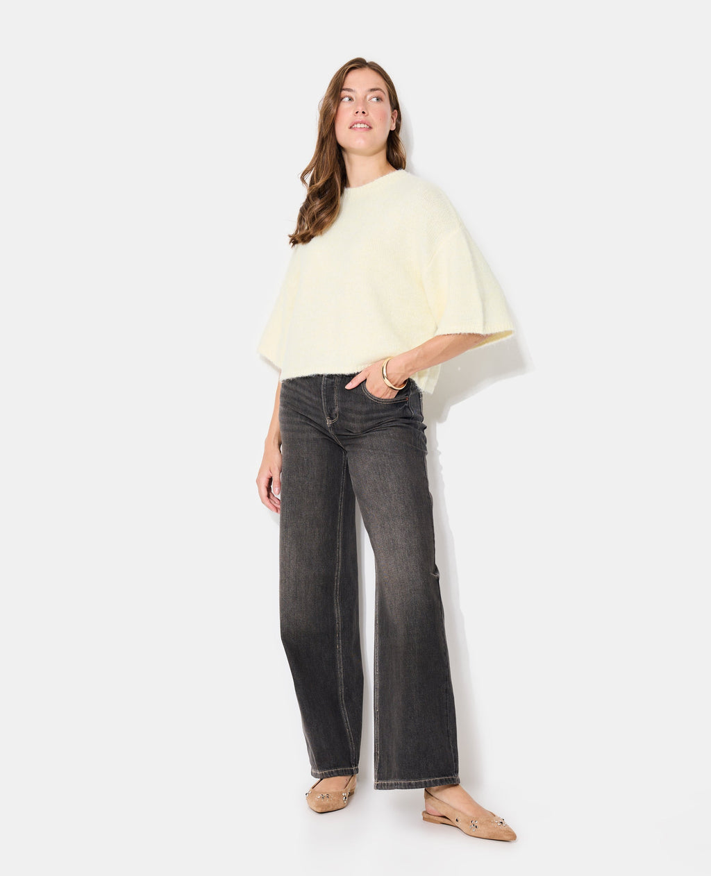 Pull manches courtes en maille douce