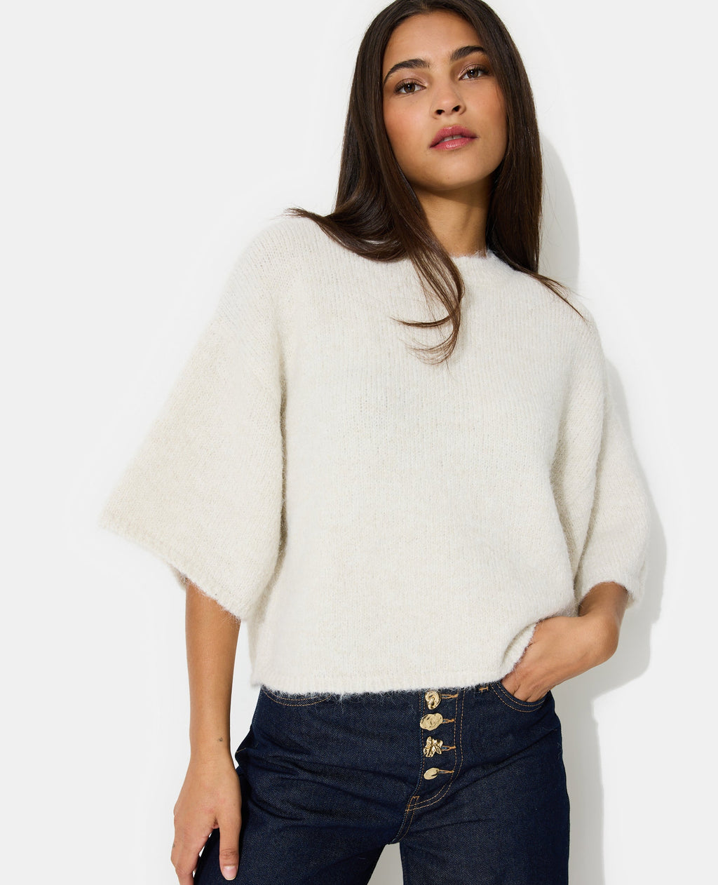 Pull manches courtes avec laine