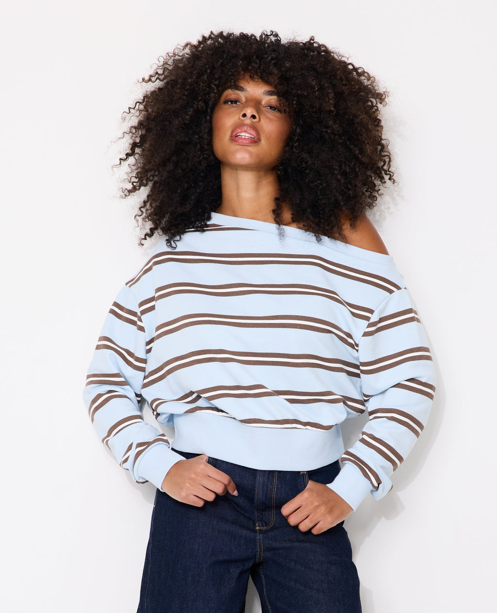 Sweat asymétrique rayé col danseuse
