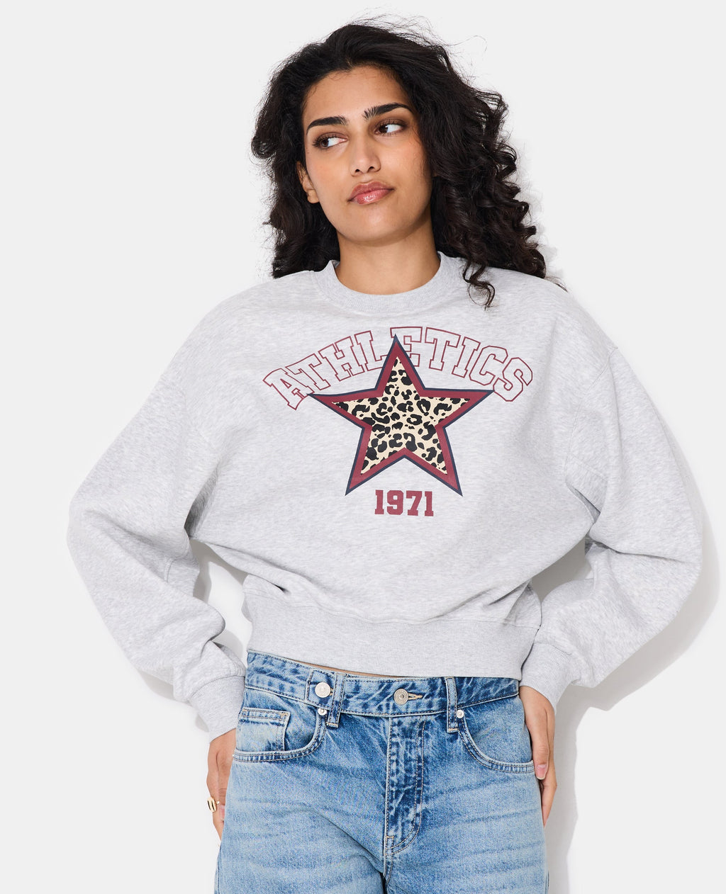 Sweat molleton col rond avec print étoile léopard