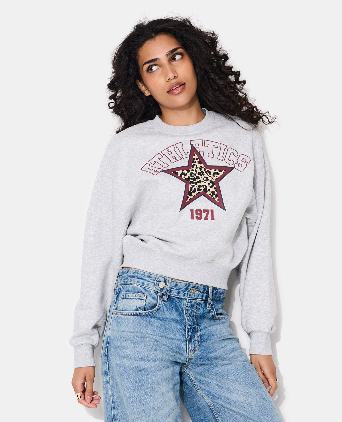 Sweat molleton col rond avec print étoile léopard