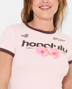 T-shirt ajusté avec print HONOLULU + fleurs