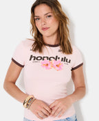 T-shirt ajusté avec print HONOLULU + fleurs