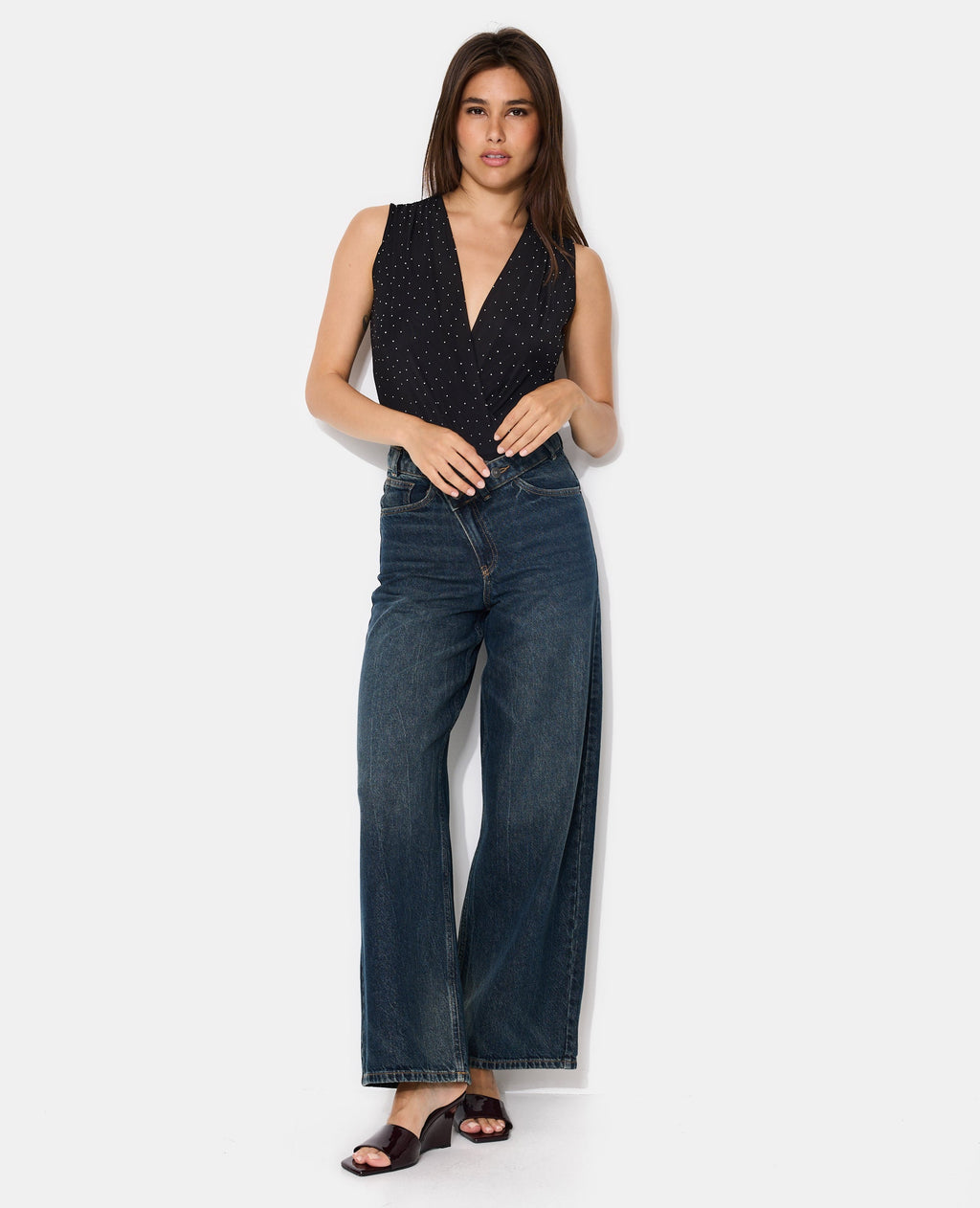 Body sans manches en voile avec strass