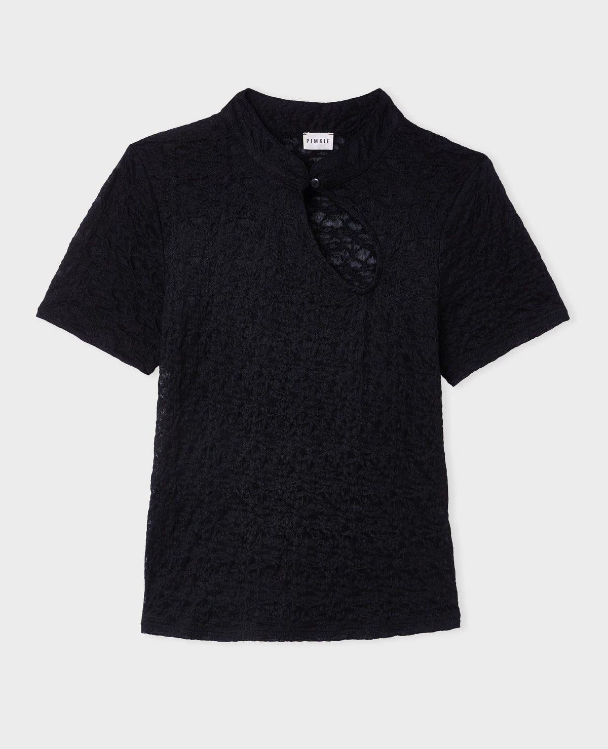 Top en dentelle col mao avec goutte et bouton