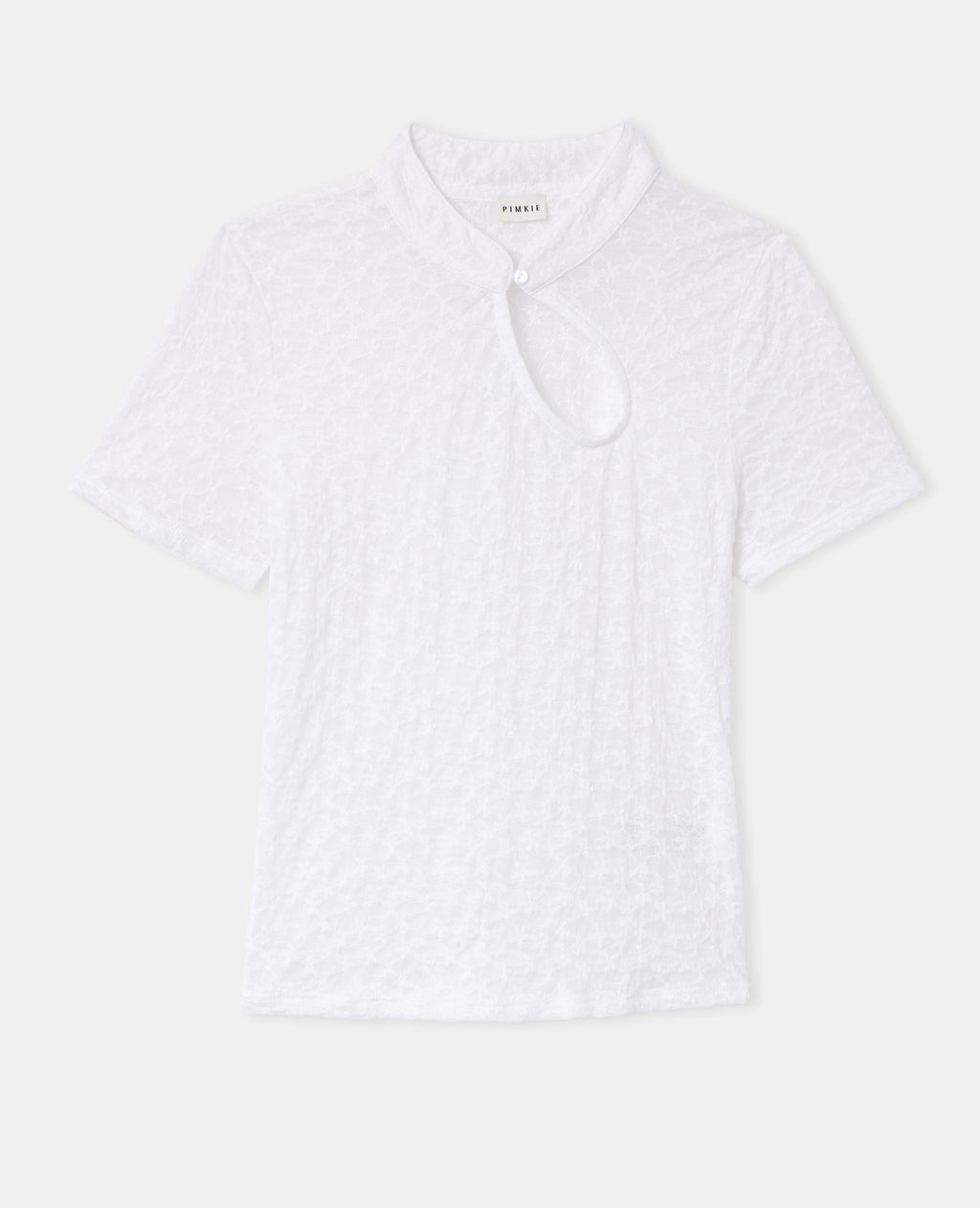 Top en dentelle col mao avec goutte et bouton