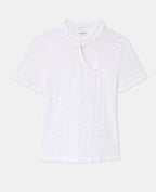 Top en dentelle col mao avec goutte et bouton